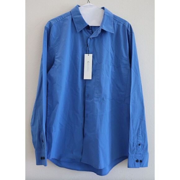 Calvin Klein 40HM106 Men's Sz M Palace Blue Check-Print Easy Button-Up Shirt - Picture 1 of 9